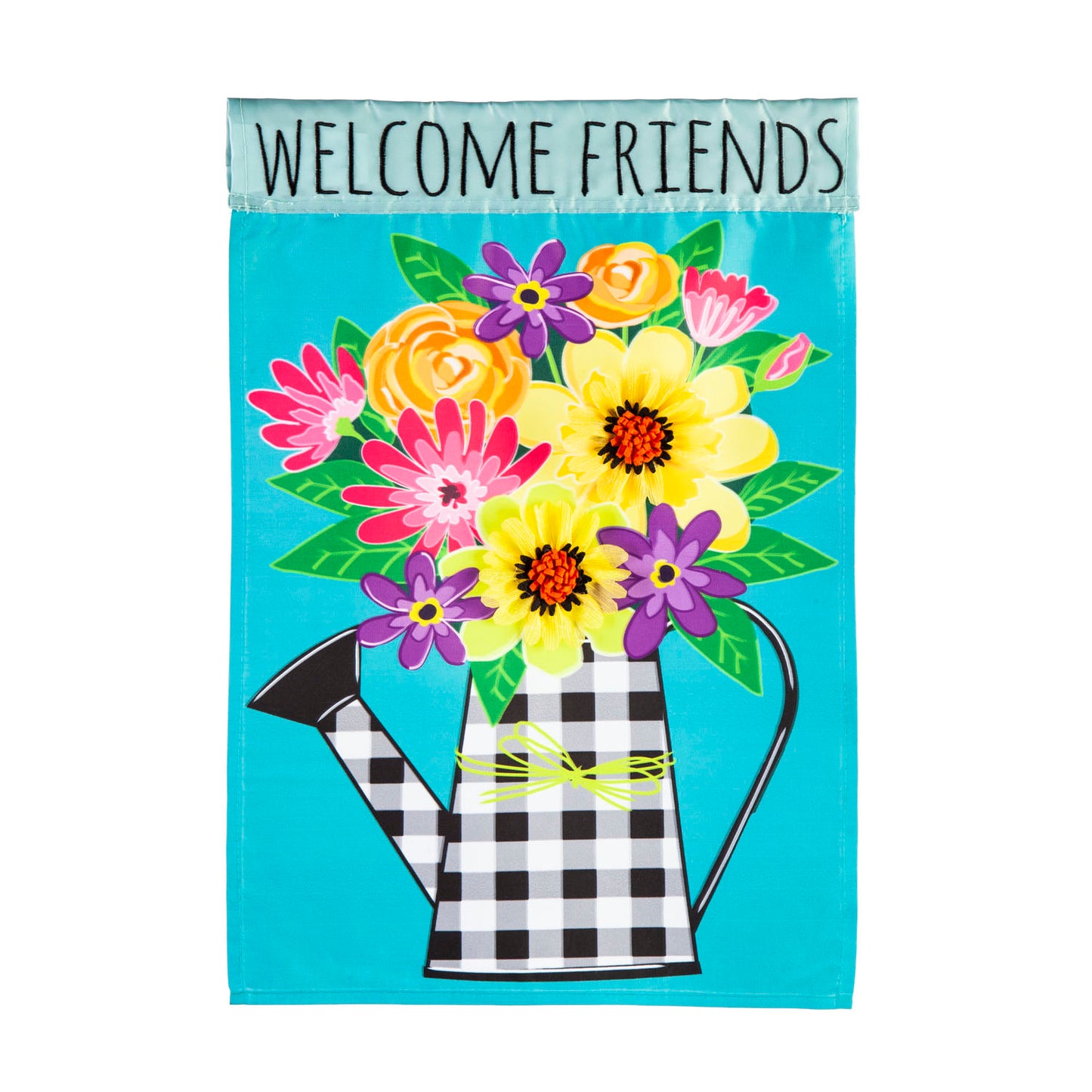 Buffalo Check Watering Can Printed/Applique House Flag; Polyester 28"x44"