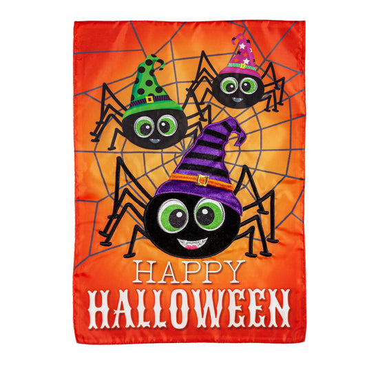 Happy Halloween Spiders Pumpkin Printed/Applique House Flag; Polyester 28"x44"