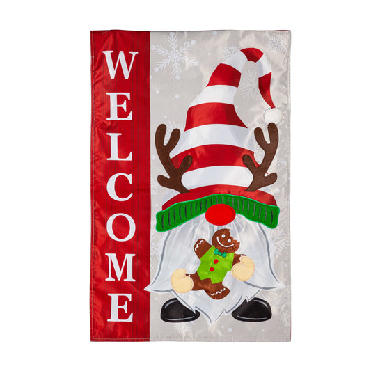 Holiday Gnome Printed/Applique House Flag; Polyester 28"x44"