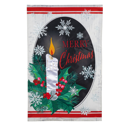 Merry Christmas Holly Applique House Flag; Polyester 28"x44"