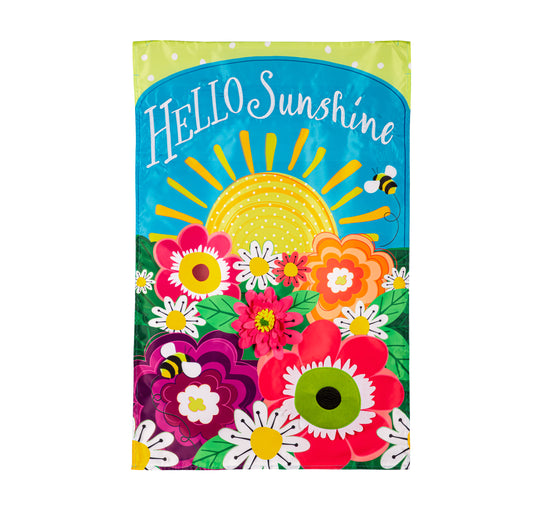 Hello Sunshine Printed/Applique House Flag; Polyester 28"x44"