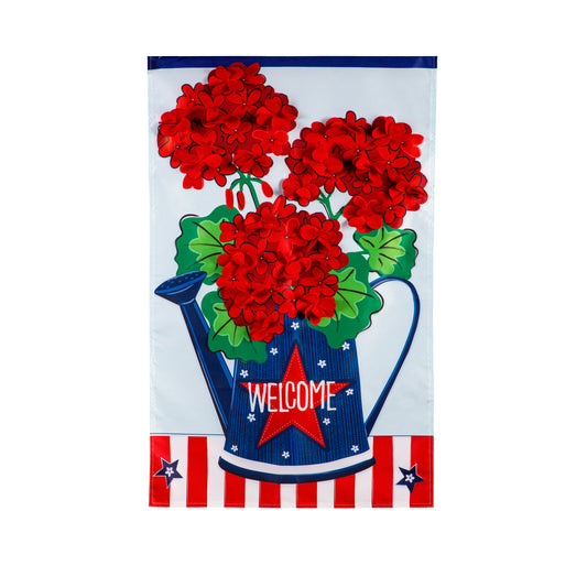 Patriotic Geraniums Printed/Applique House Flag; Polyester 28"x44"