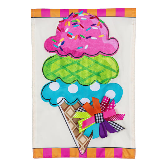 Sweet Summer Ice Cream Applique Garden Flag; Polyester 12.5"x18"