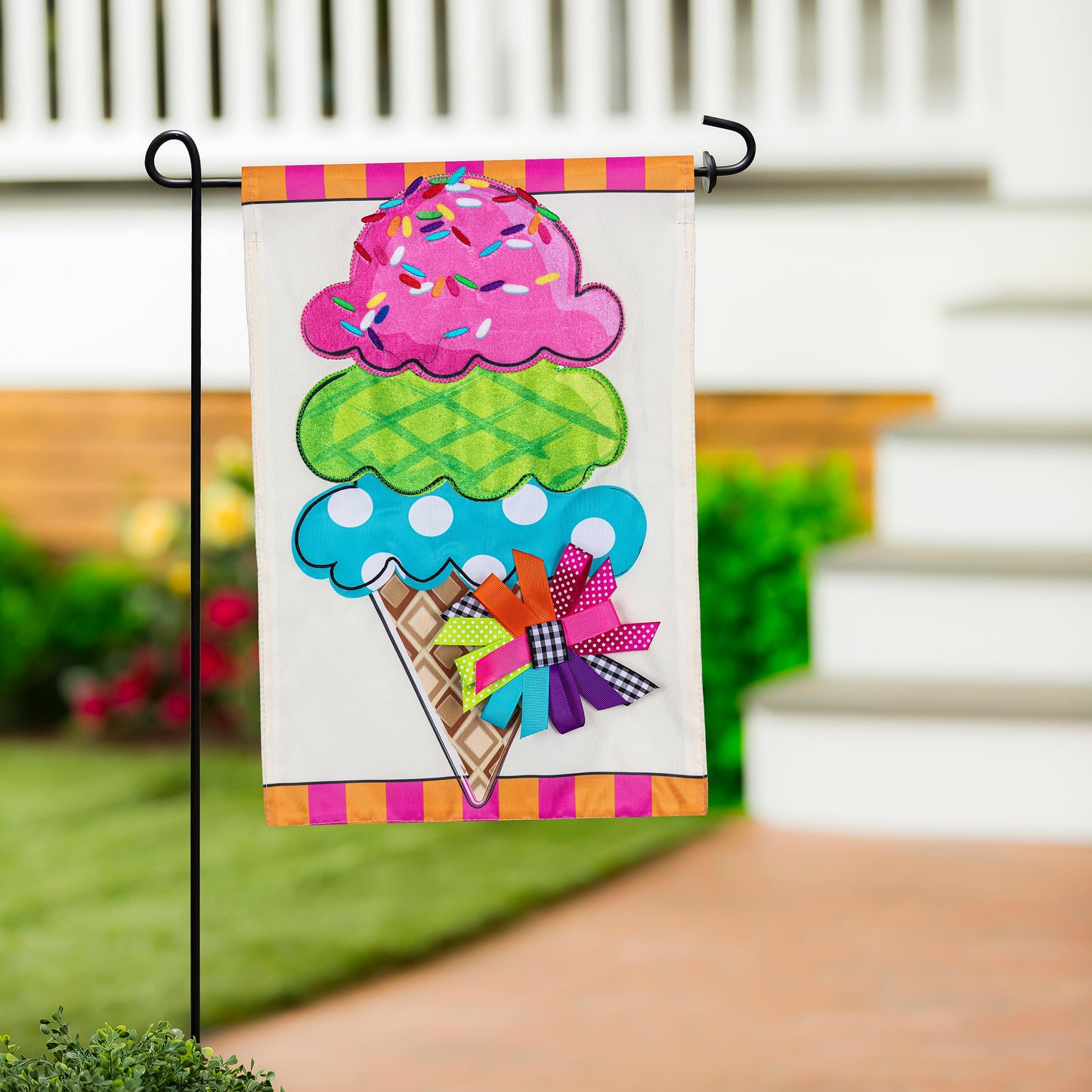 Sweet Summer Ice Cream Applique Garden Flag; Polyester 12.5"x18"