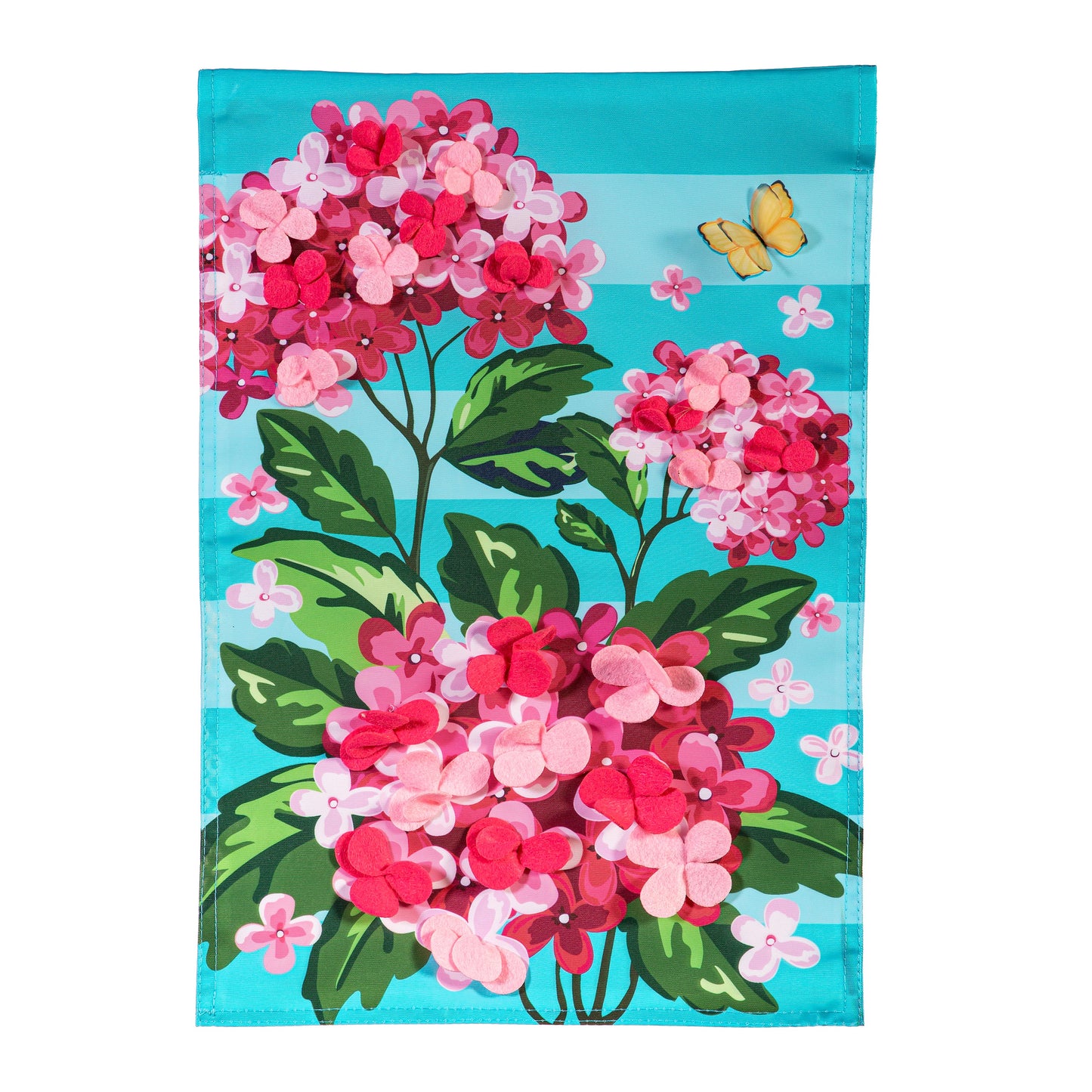 Pink Hydrangeas Applique Garden Flag; Polyester 12.5"x18"