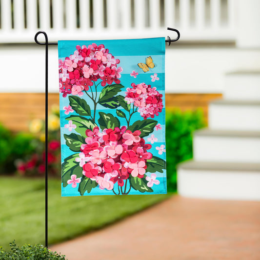 Pink Hydrangeas Applique Garden Flag; Polyester 12.5"x18"