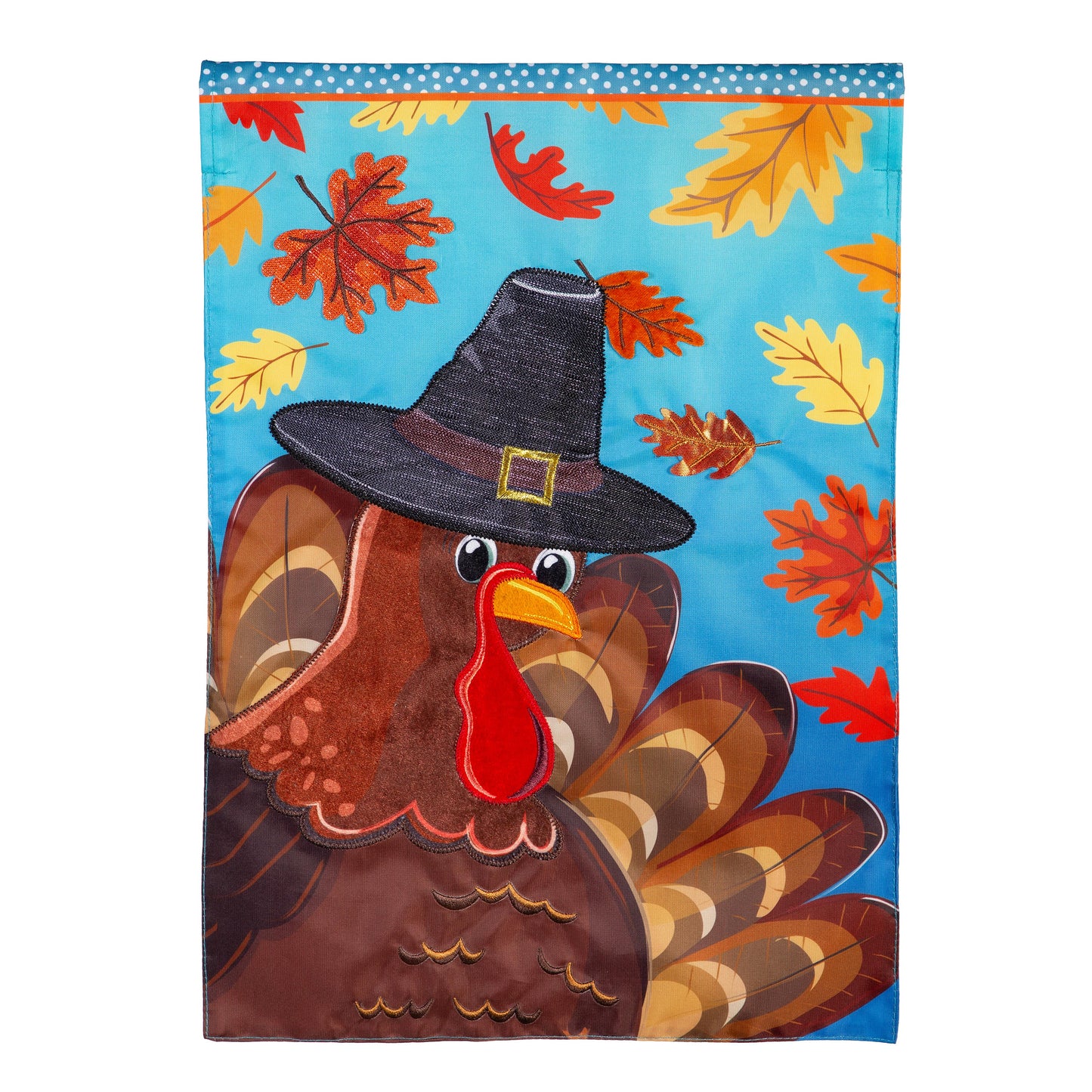 Turkey Time Applique Garden Flag; Polyester 12.5"x18"