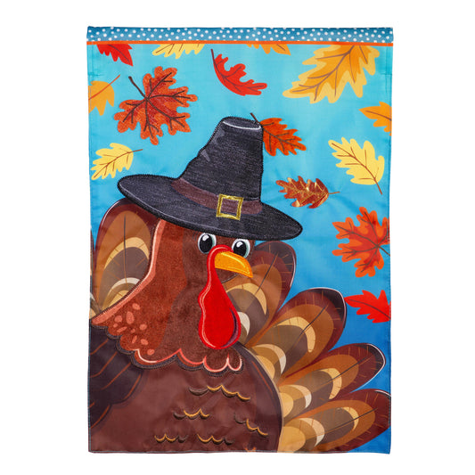 Turkey Time Applique Garden Flag; Polyester 12.5"x18"