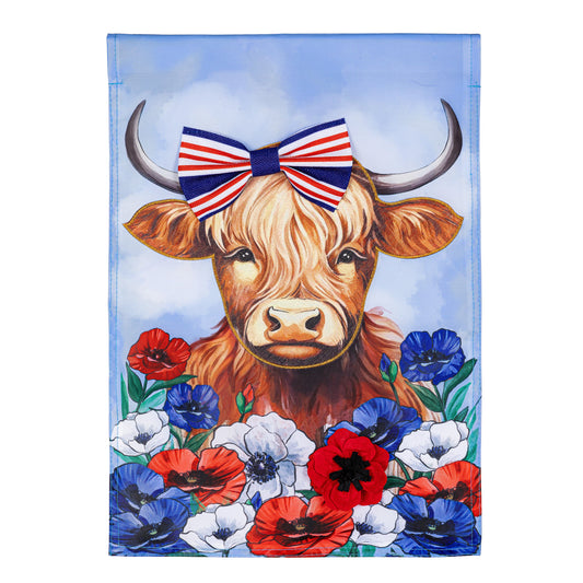 Patriotic Highland Cow Garden Flag