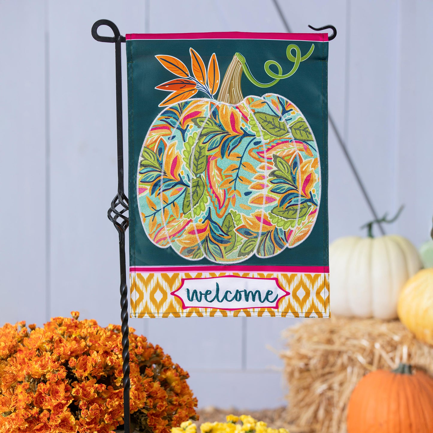 Patterned Jacobean Floral Pumpkin Garden Flag