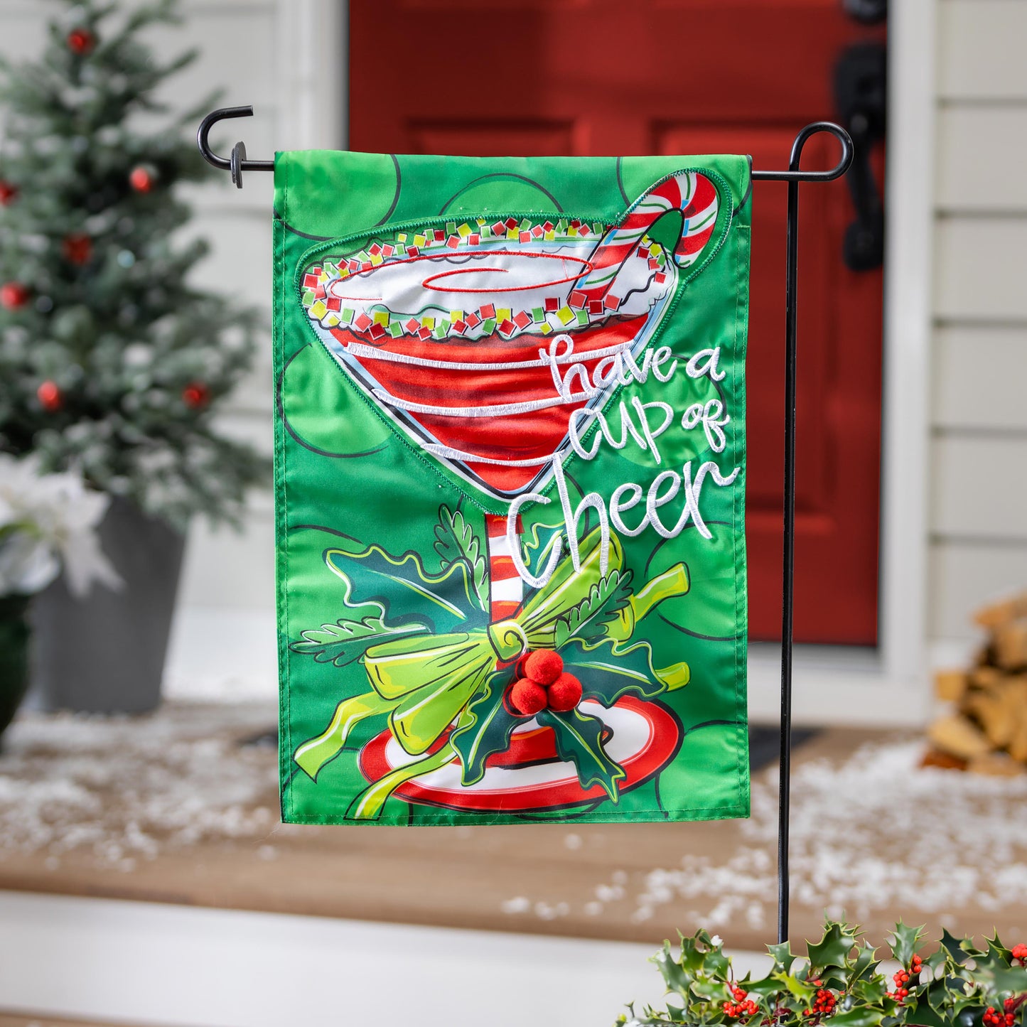 Have a Cup of Cheer Applique Garden Flag; Polyester 12.5"x18"