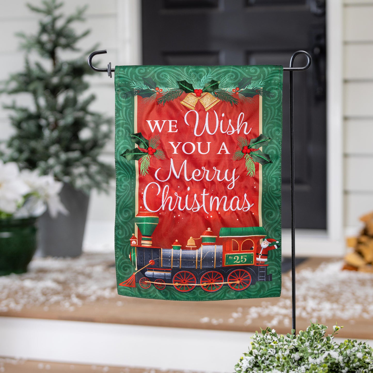 North Pole Express Applique Garden Flag; Polyester 12.5"x18"