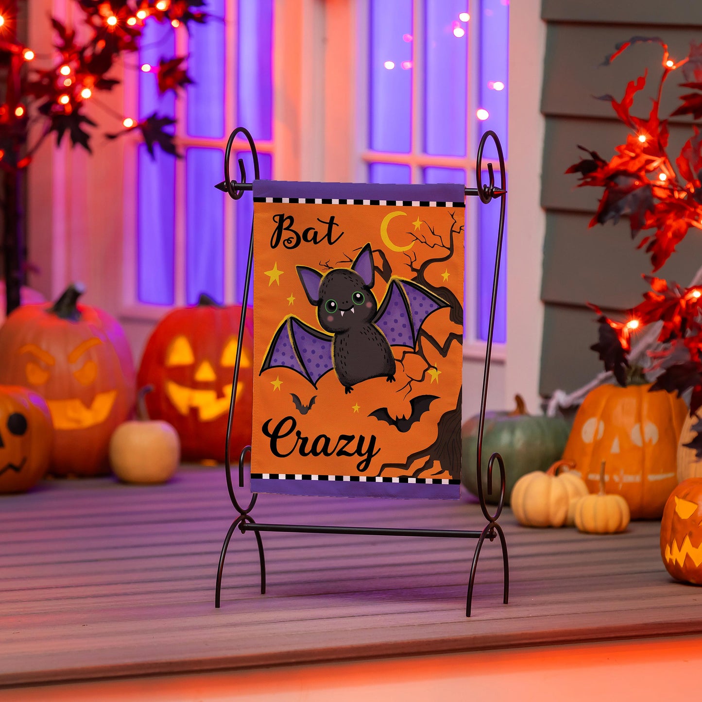 Gone Batty Applique Garden Flag; Polyester 12.5"x18"