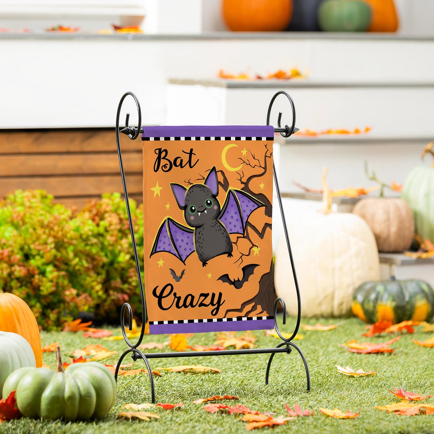 Gone Batty Applique Garden Flag; Polyester 12.5"x18"