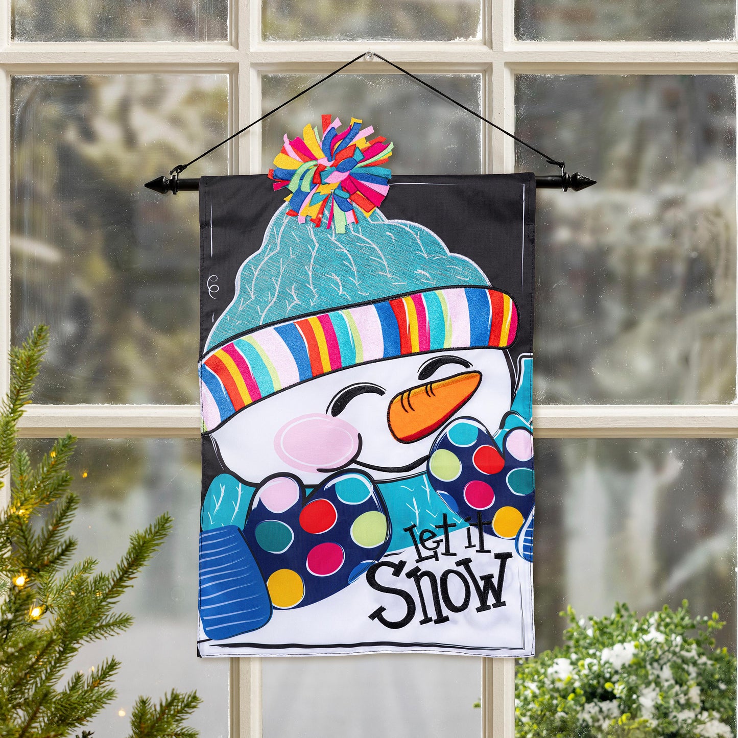Let it Snow-Man Applique Garden Flag; Polyester 12.5"x18"