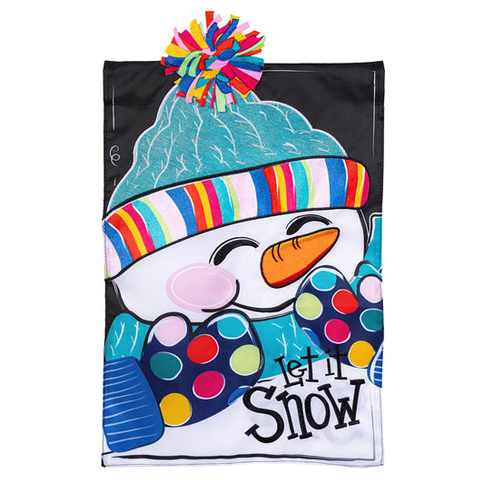 Let it Snow-Man Applique Garden Flag; Polyester 12.5"x18"
