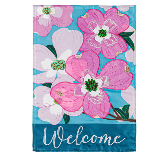 Dogwood Blossoms Applique Garden Flag; Polyester 12.5"x18"