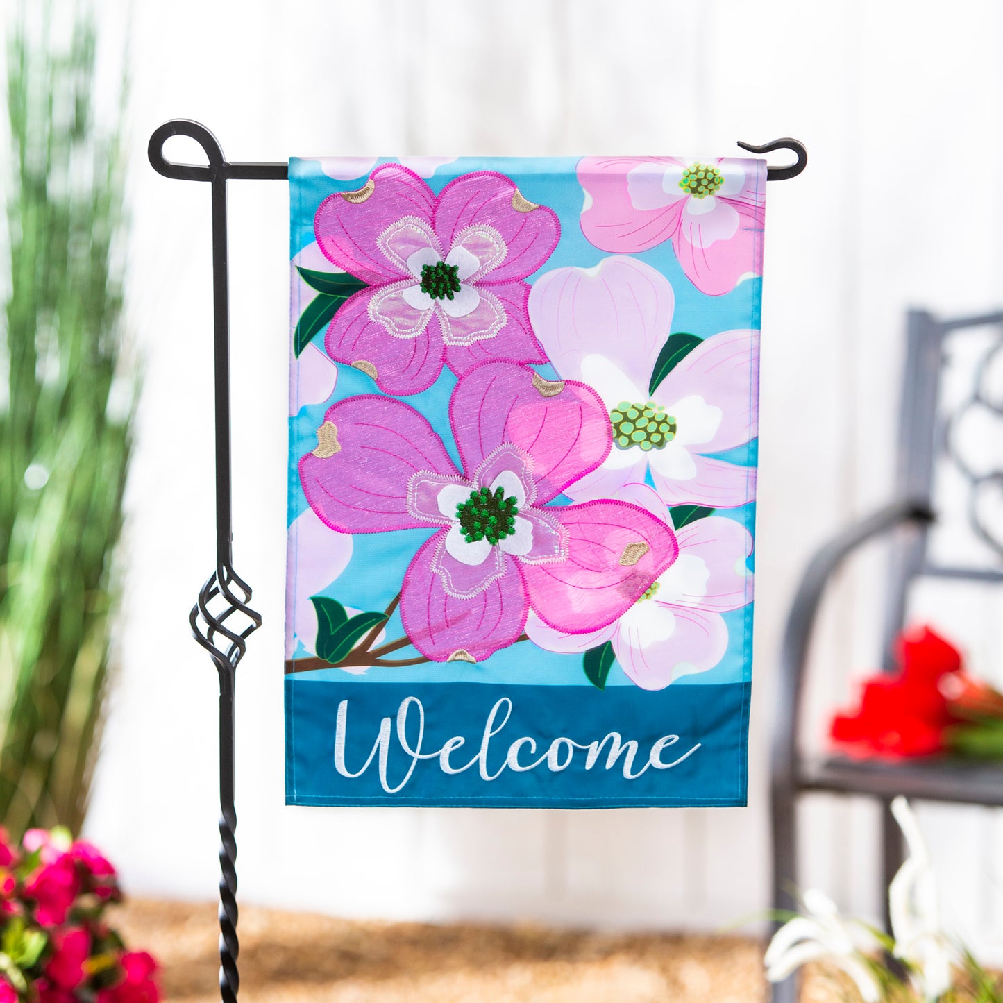 Dogwood Blossoms Applique Garden Flag; Polyester 12.5"x18"