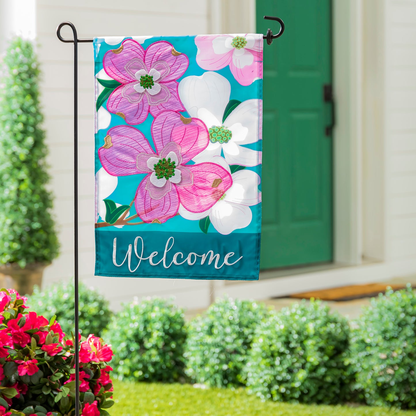 Dogwood Blossoms Applique Garden Flag; Polyester 12.5"x18"