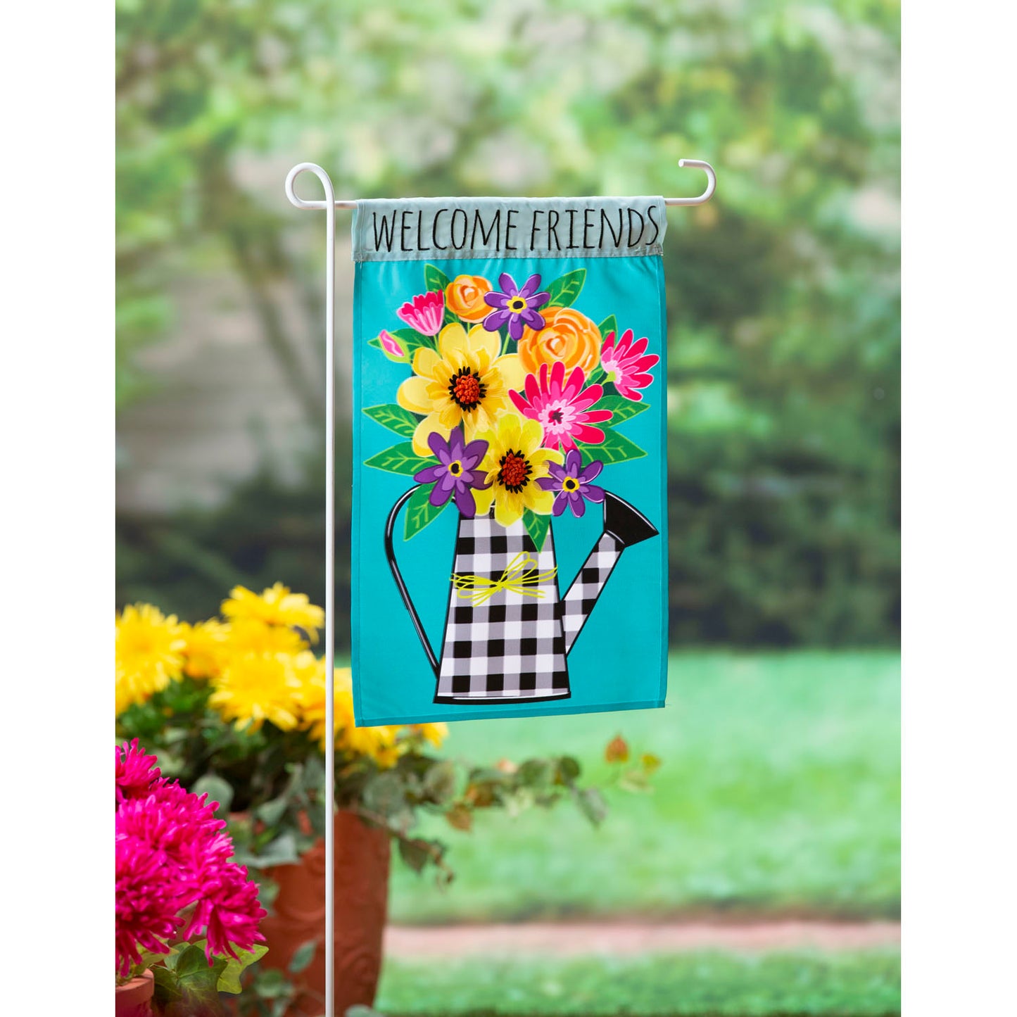 Buffalo Check Watering Can Garden Flag