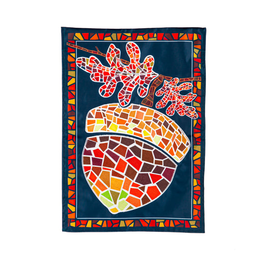 Mosaic Acorn Applique Garden Flag; Polyester