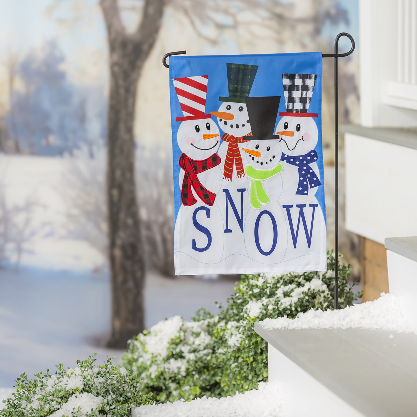 Snow Friends Applique Garden Flag; Polyester 12.5"x18"