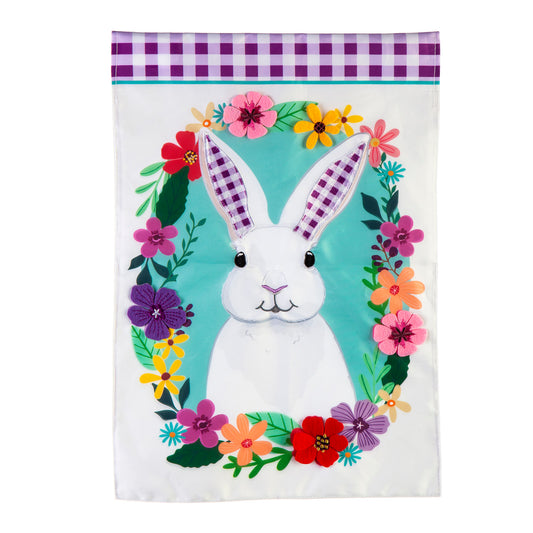 Gingham Bunny Garden Flag; Polyester 12.5"x18"