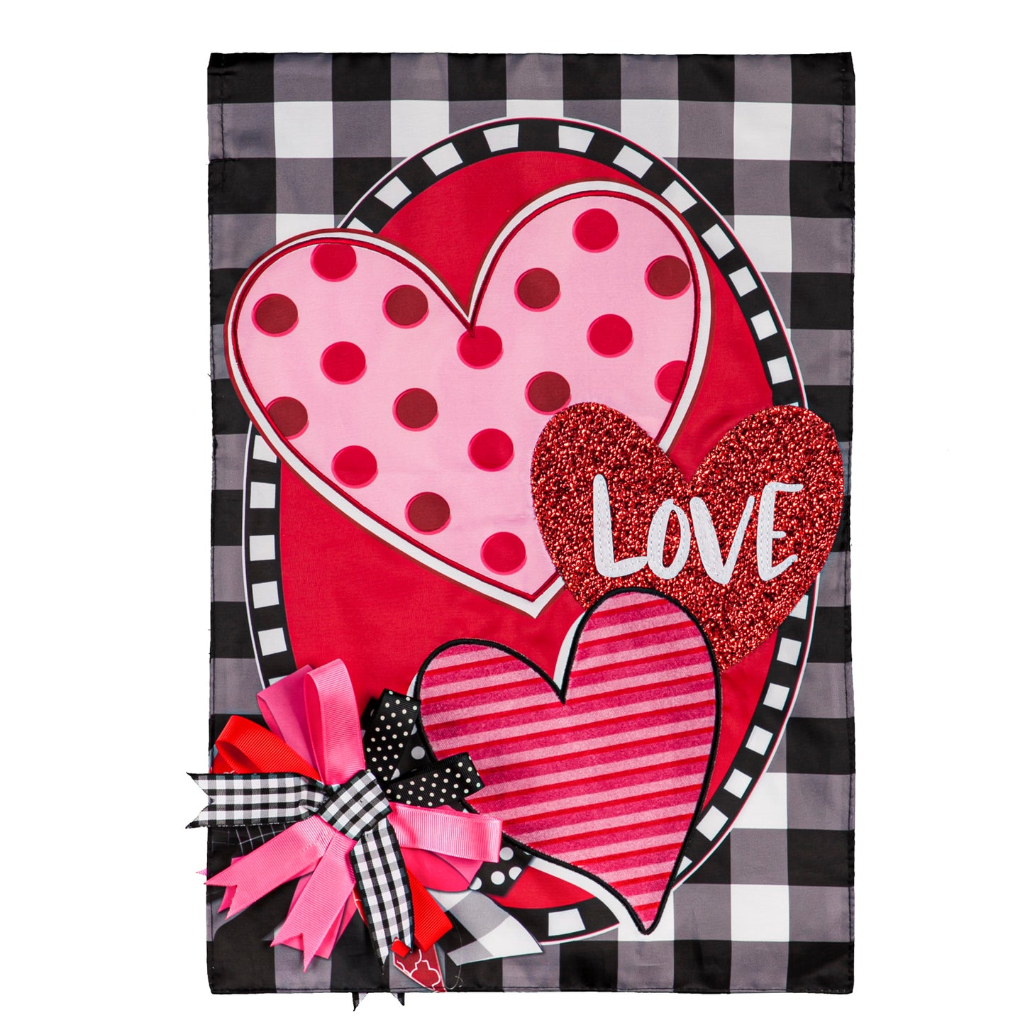 Hearts and Love Applique Garden Flag; Polyester 12.5"x18"