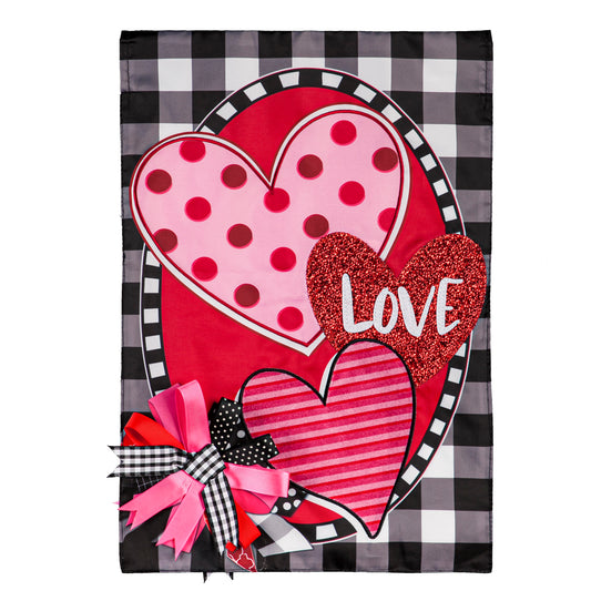 Hearts and Love Applique Garden Flag; Polyester 12.5"x18"