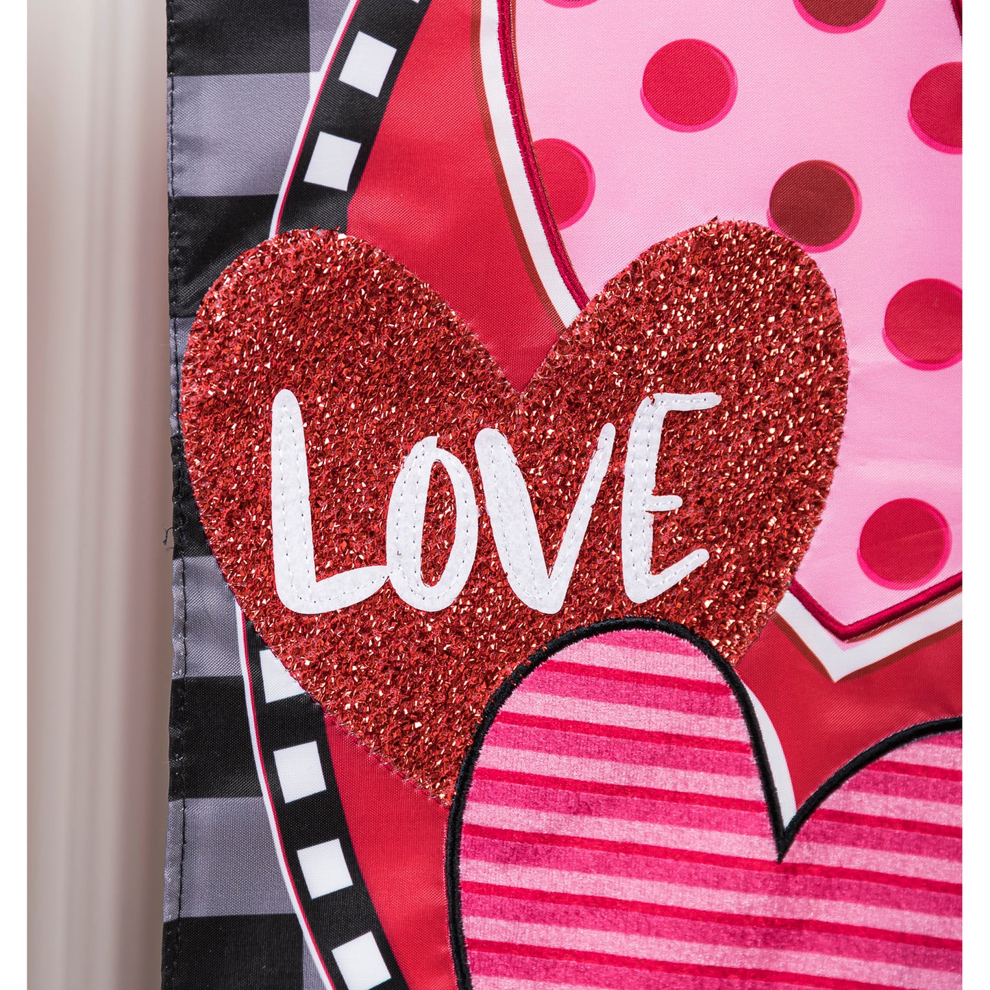 Hearts and Love Applique Garden Flag; Polyester 12.5"x18"
