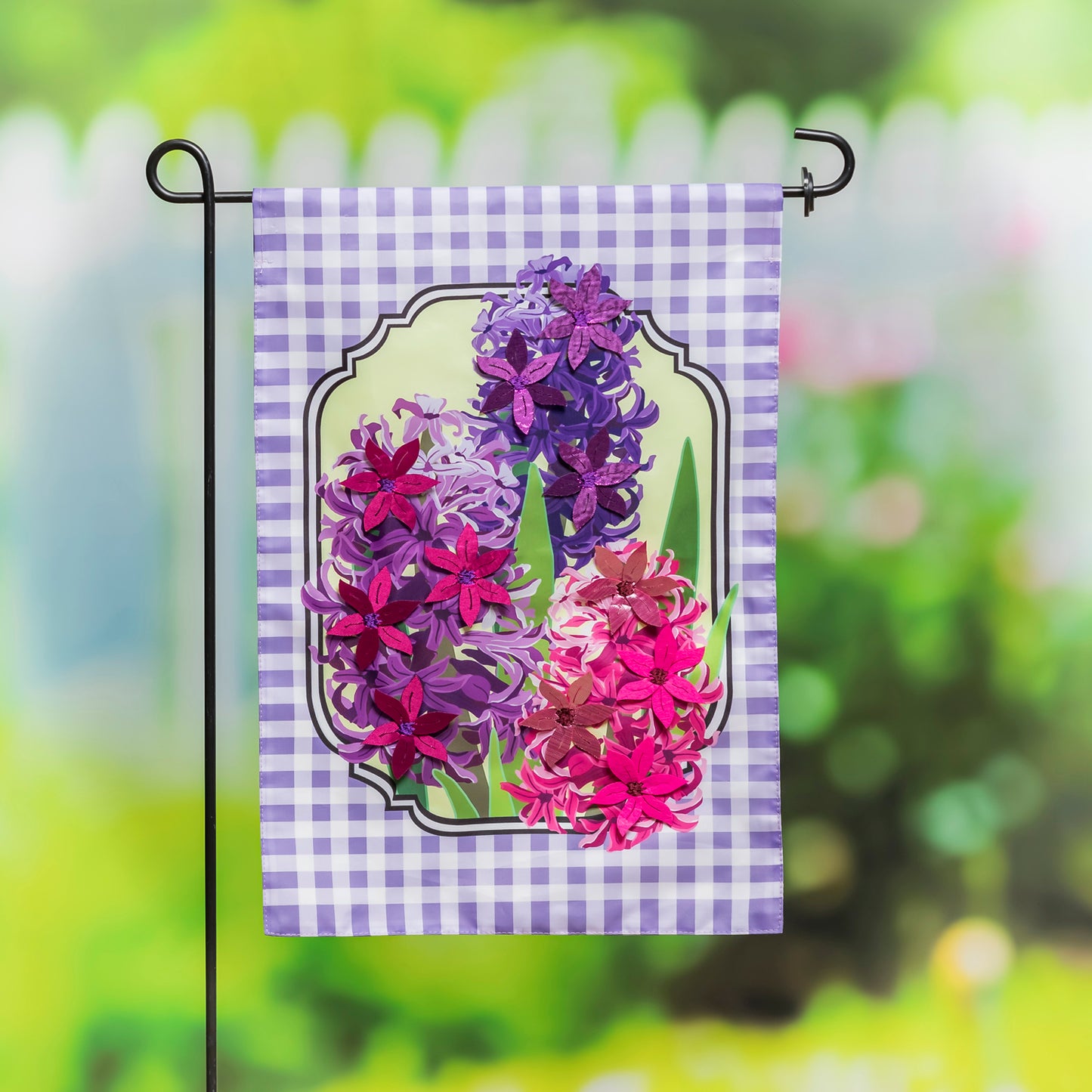 Spring Hyacinths Applique Garden Flag; Polyester 12.5"x18"