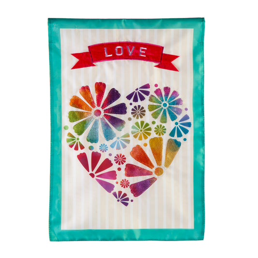 Multicolor Heart Applique Garden Flag; Polyester 12.5"x18"