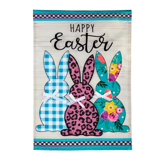 Bright Bunnies Applique Garden Flag; Polyester 12.5"x18"