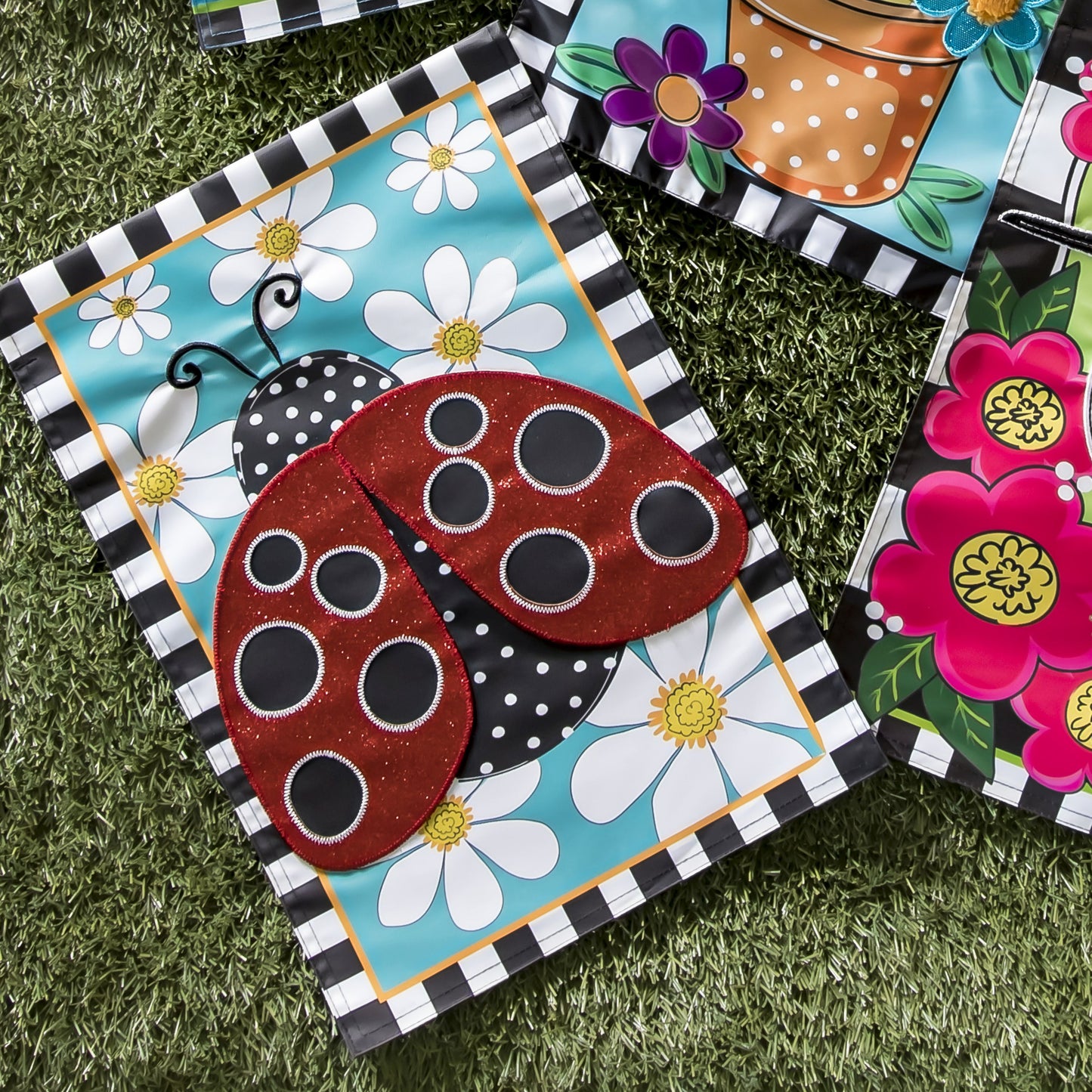 Ladybug with Daisies Garden Flag
