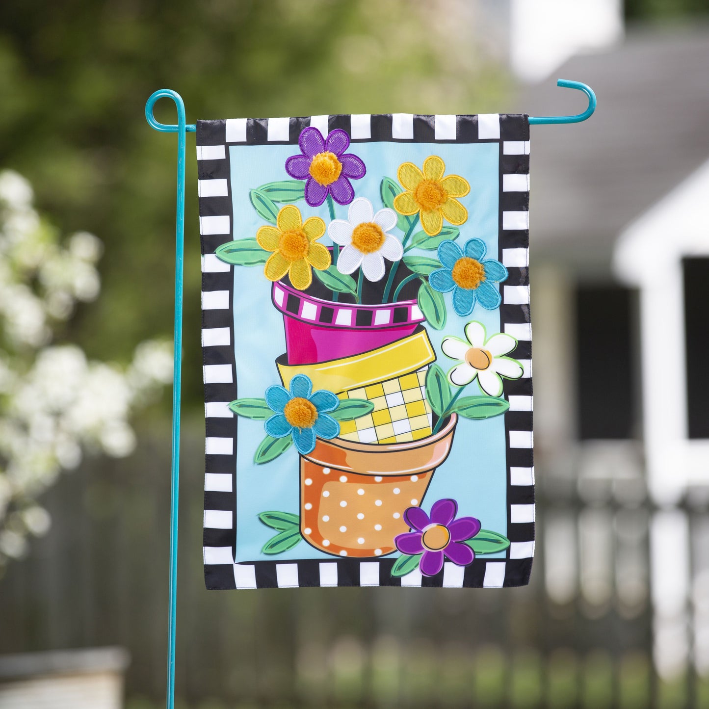 Stacked Spring Flower Pots Garden Flag