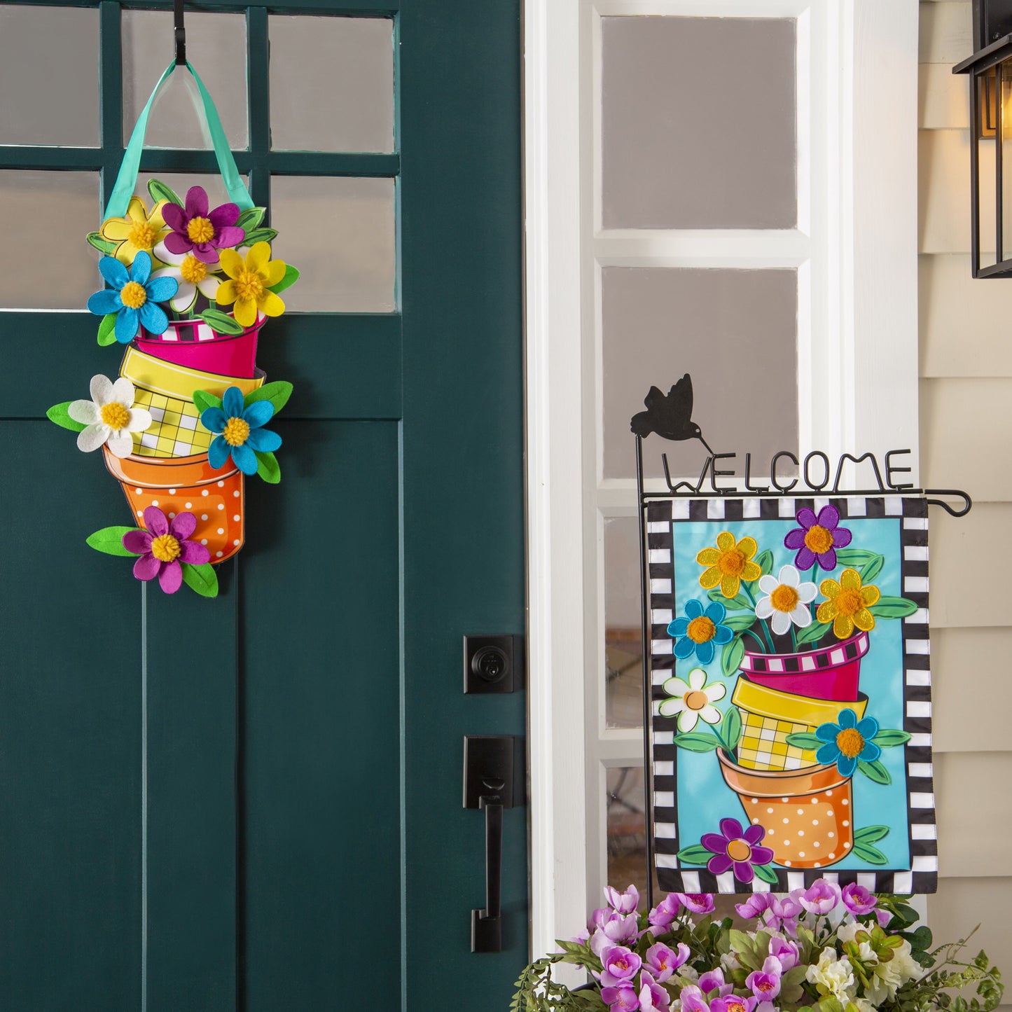 Stacked Spring Flower Pots Garden Flag