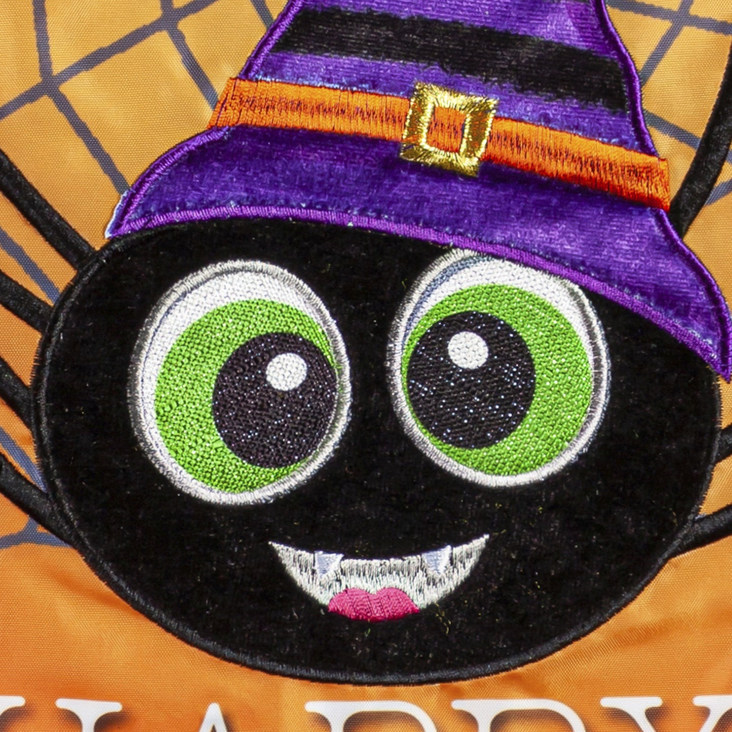 Happy Halloween Spiders Printed/Applique Garden Flag; Polyester 12.5"x18"