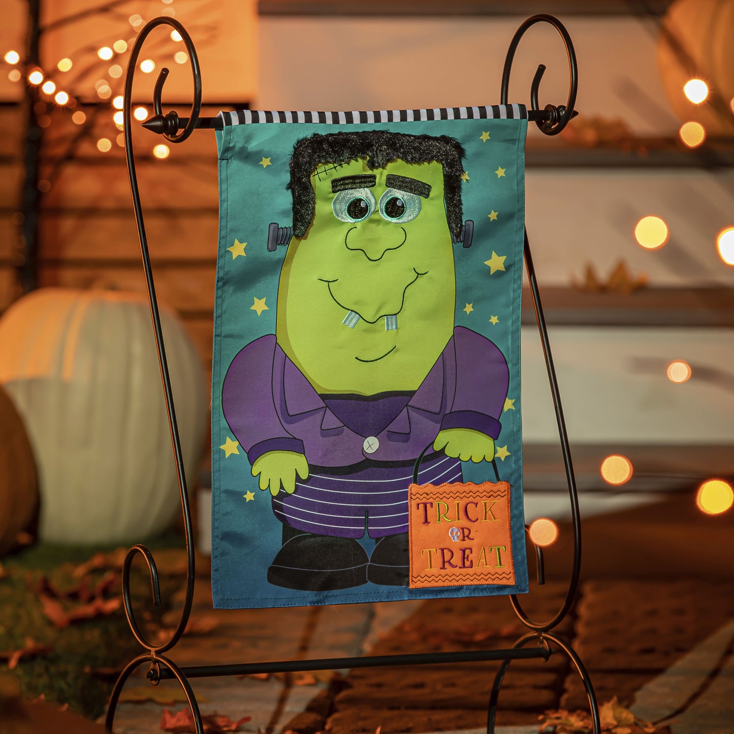 Franken-Monster Friend Printed/Applique Garden Flag; Polyester 12.5"x18"