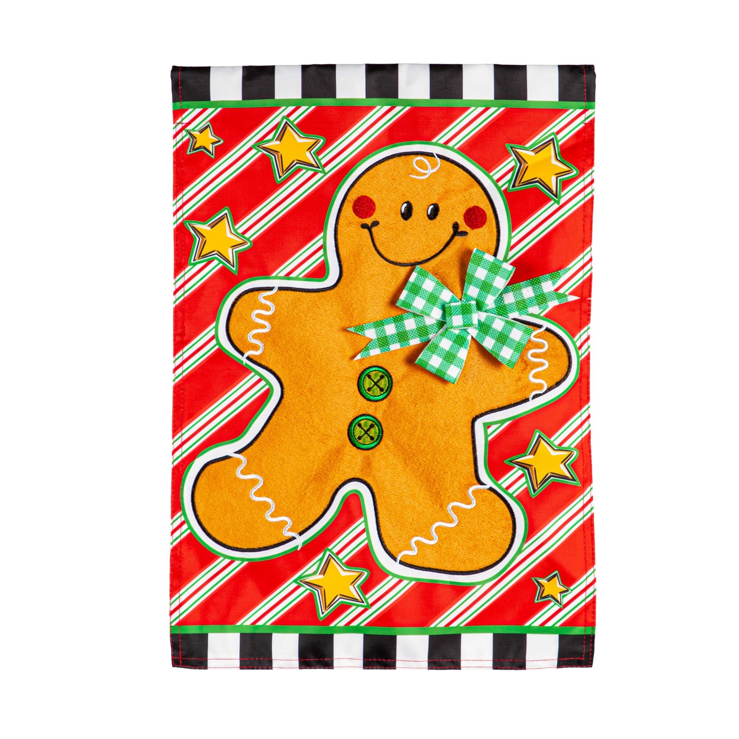 Patterned Gingerbread Man Applique Garden Flag; Polyester 12.5"x18"