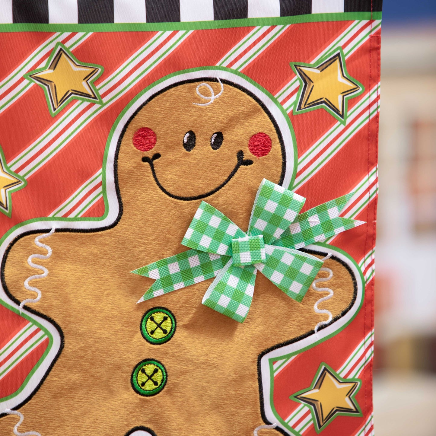 Patterned Gingerbread Man Applique Garden Flag; Polyester 12.5"x18"