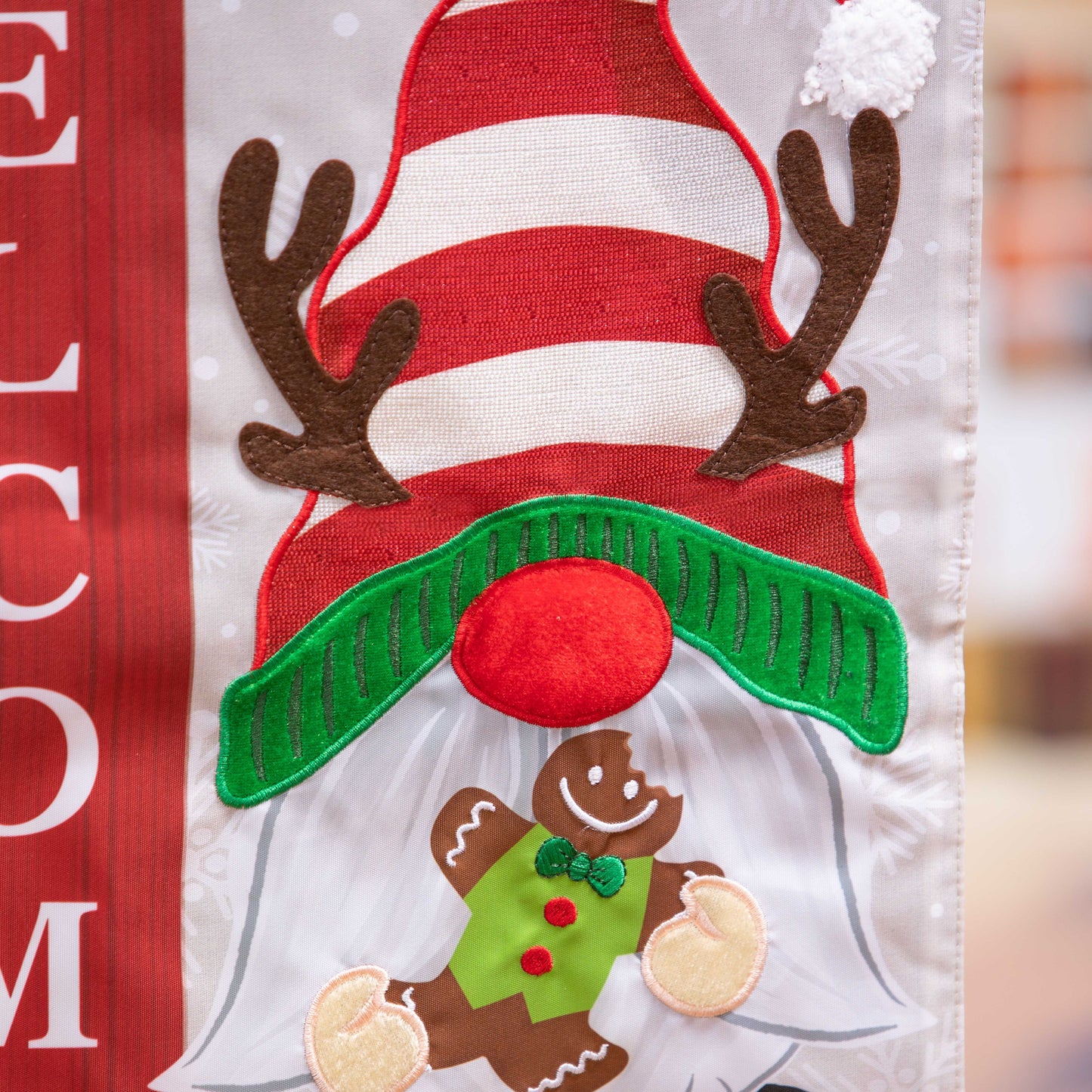 Holiday Gnome Applique Garden Flag; Polyester 12.5"x18"