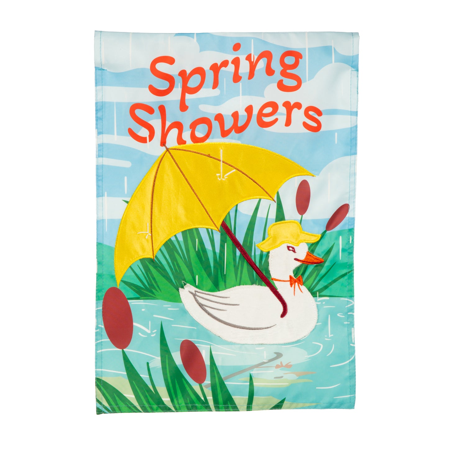 Spring Showers Applique Garden Flag; Polyester 12.5"x18"