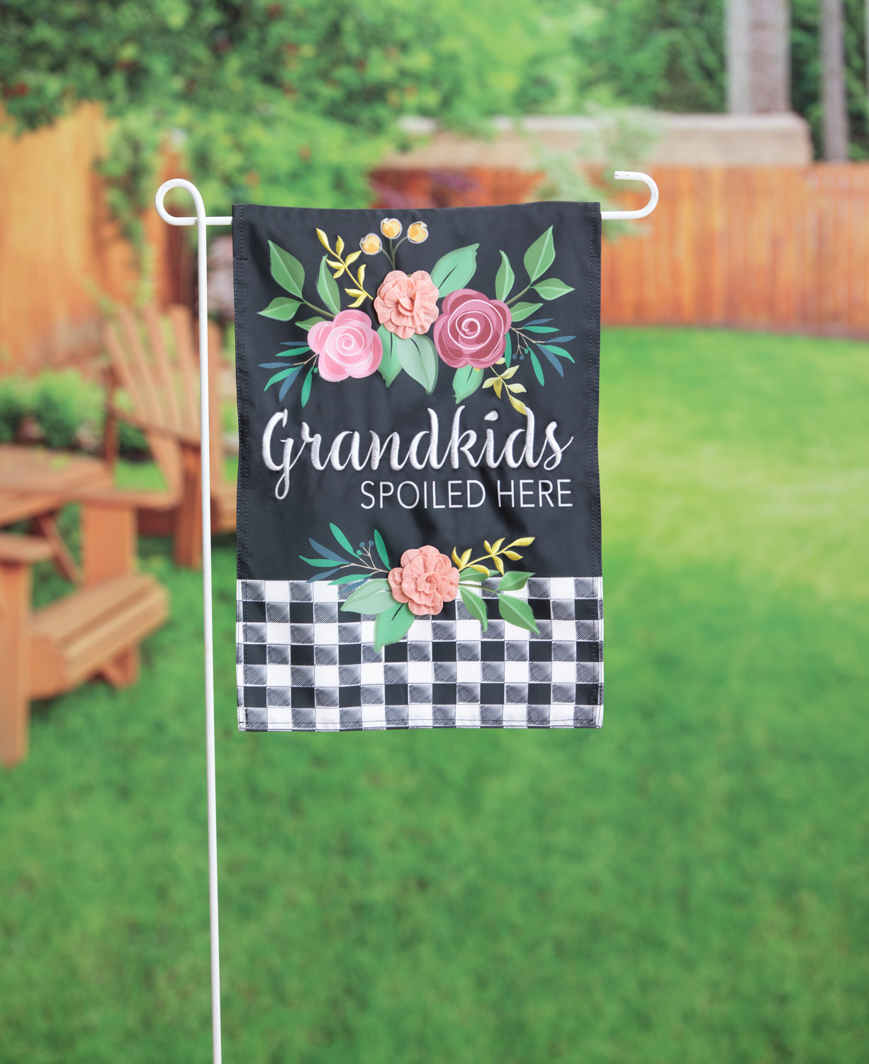 Grandkids Spoiled Here Printed/Applique Garden Flag; Polyester 12.5"x18"