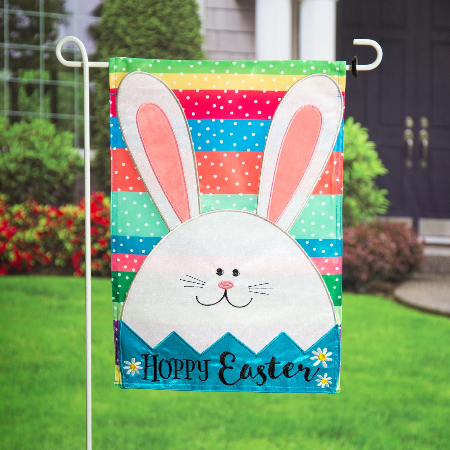 Easter Egg Bunny Printed/Applique Garden Flag; Polyester 12.5"x18"