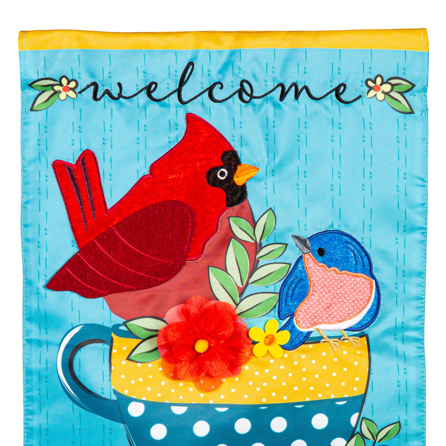 Songbirds Welcome Applique Garden Flag; Polyester 12.5"x18"