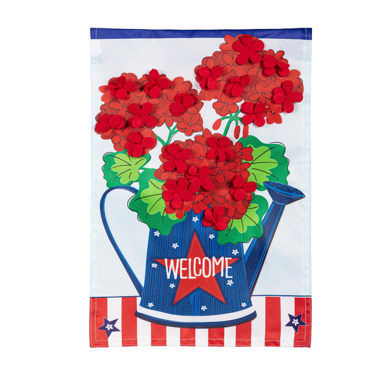 Patriotic Geraniums Applique Garden Flag; Polyester 12.5"x18"