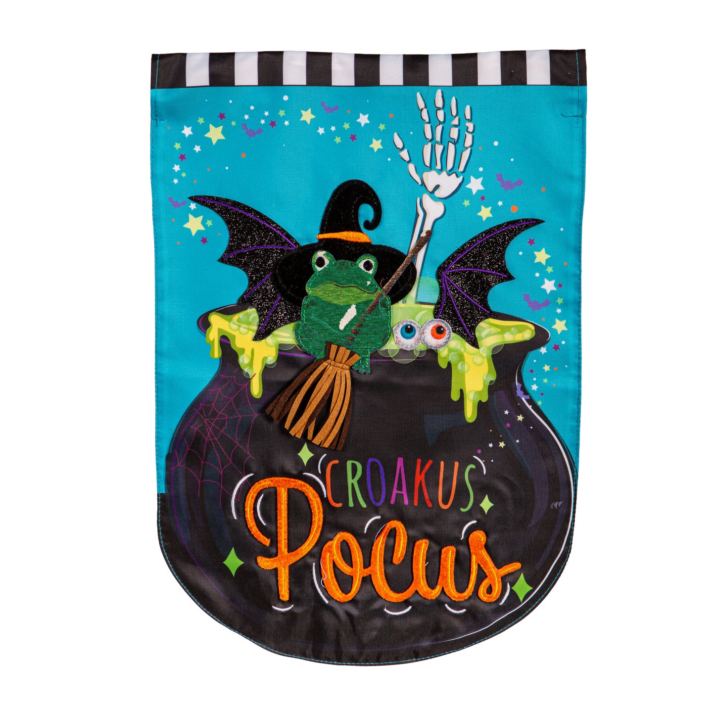 Croakus Pocus Applique Garden Flag; Polyester 12.5"x18"