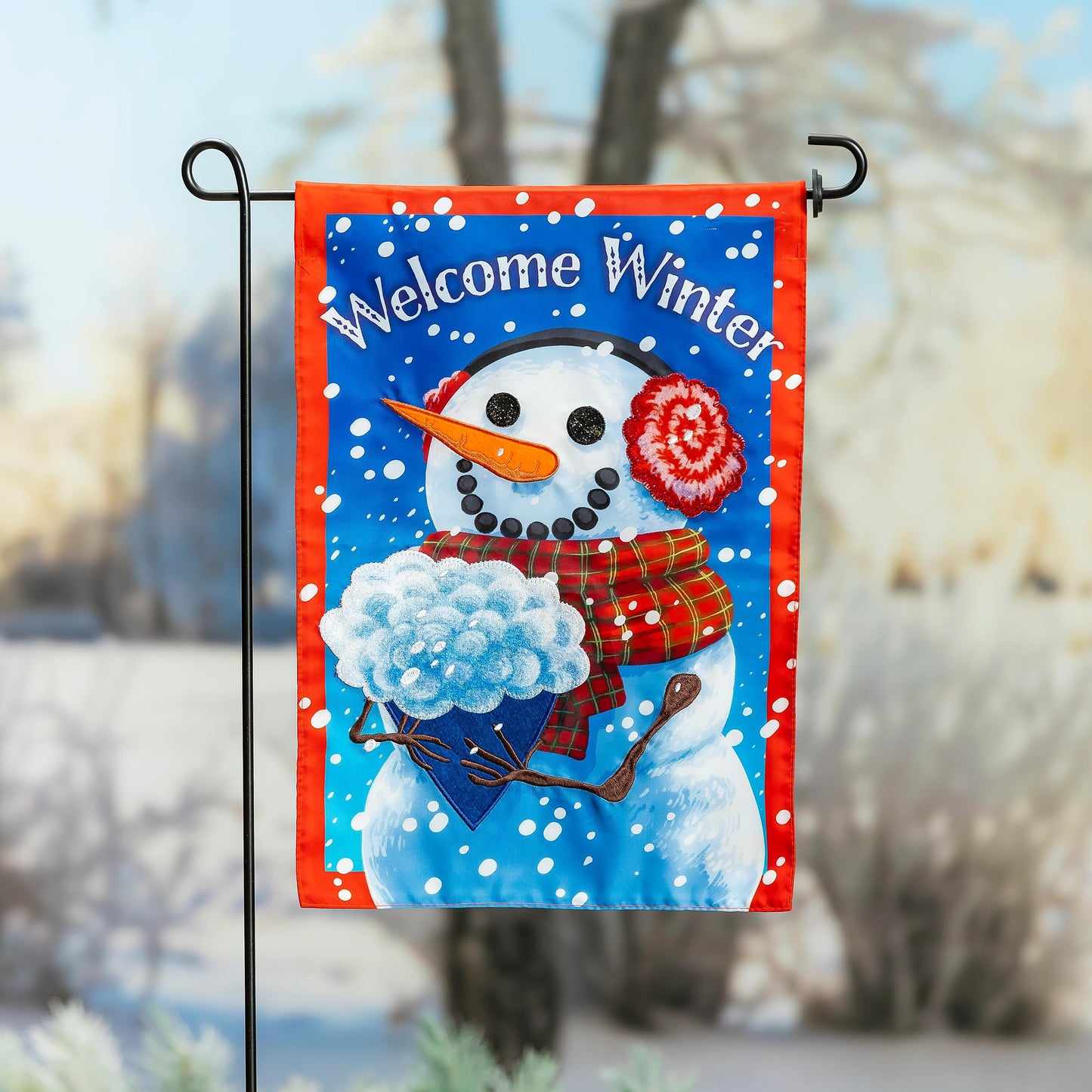 Snowman with Bouquet Garden Flag; Polyester