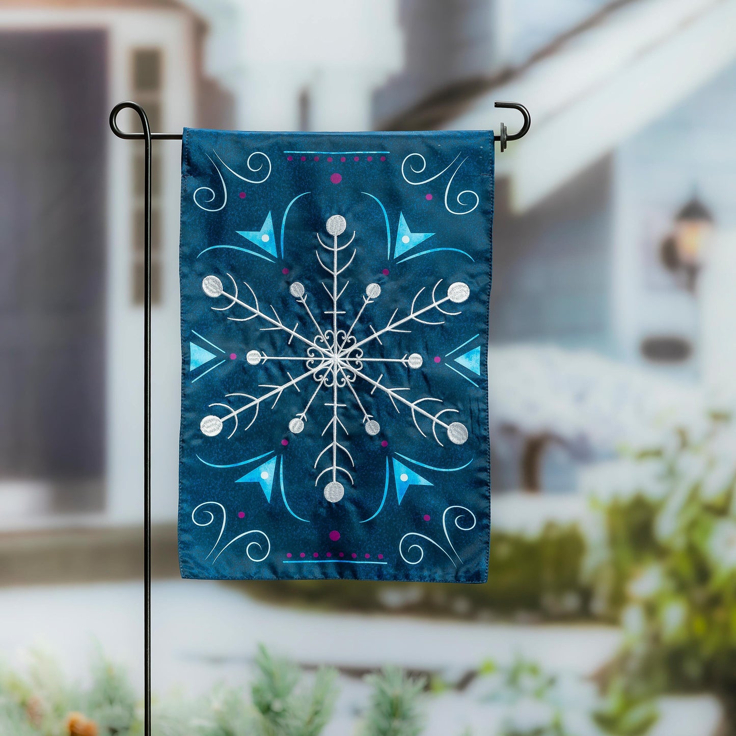 Blue Snowflake Garden Flag; Polyester