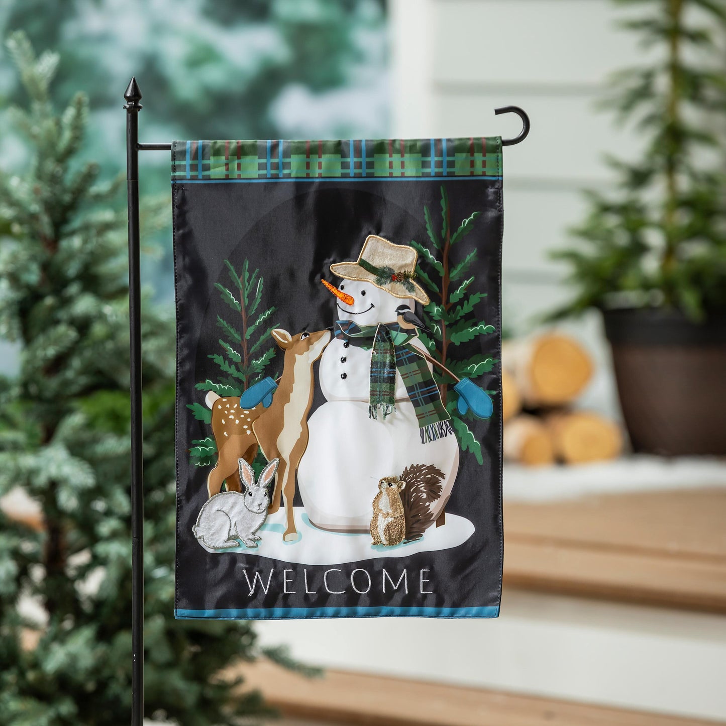 Woodland Snowman & Friends Garden Flag; Polyester 12.5"x18"